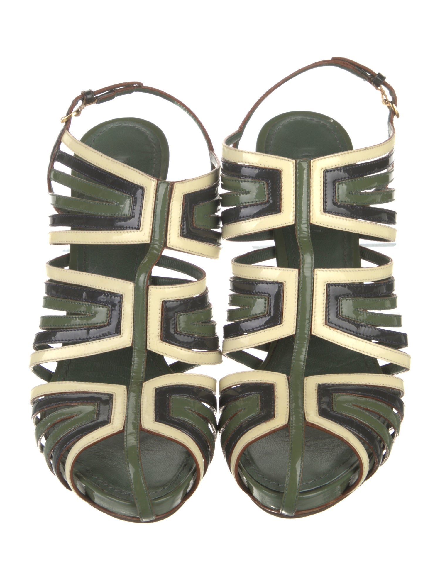 Louis Vuitton Patent Leather Colorblock Pattern Slingback Sandals